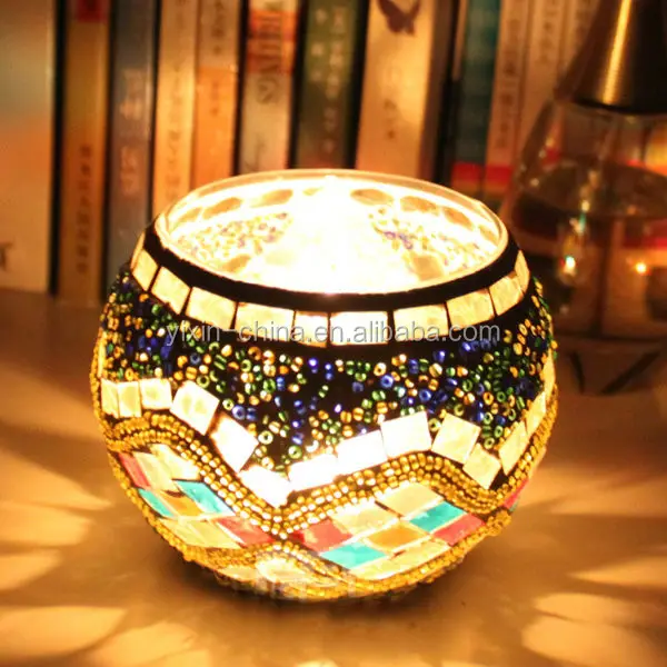 2015 Recycled mosaic glass jars for candle making glass candle jars and lids