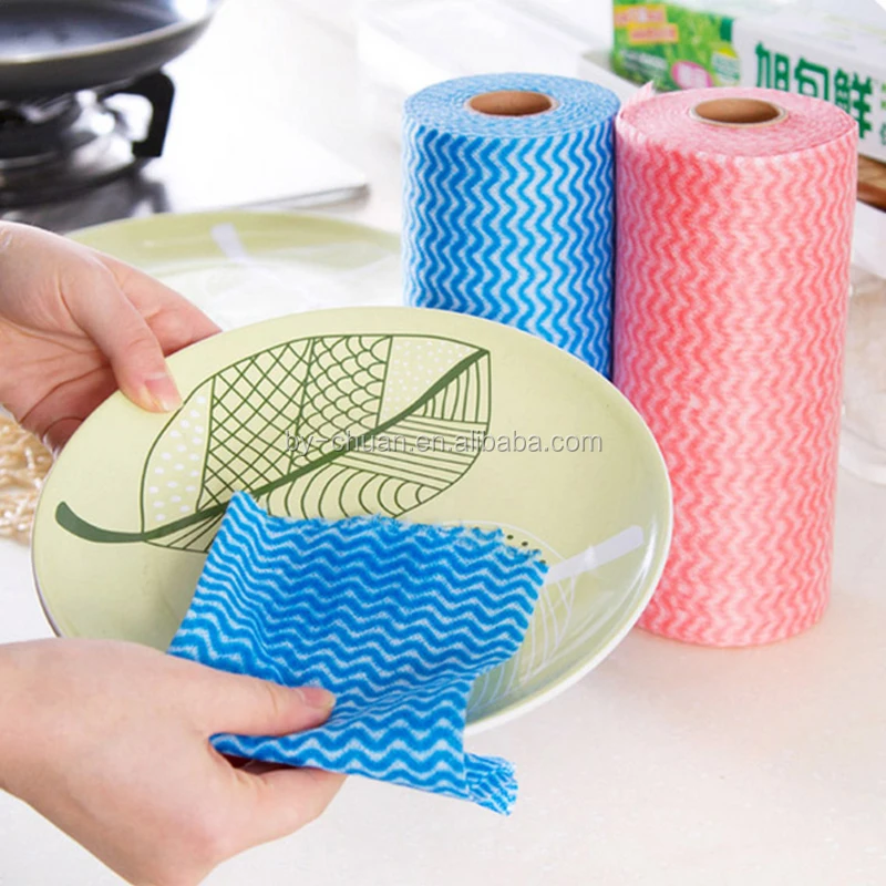 1 Roll Non-Woven Fabric Washing Cleaning Cloth Towels Kitchen Towel Disposable Striped Practical Rags Wiping Scouring Pad