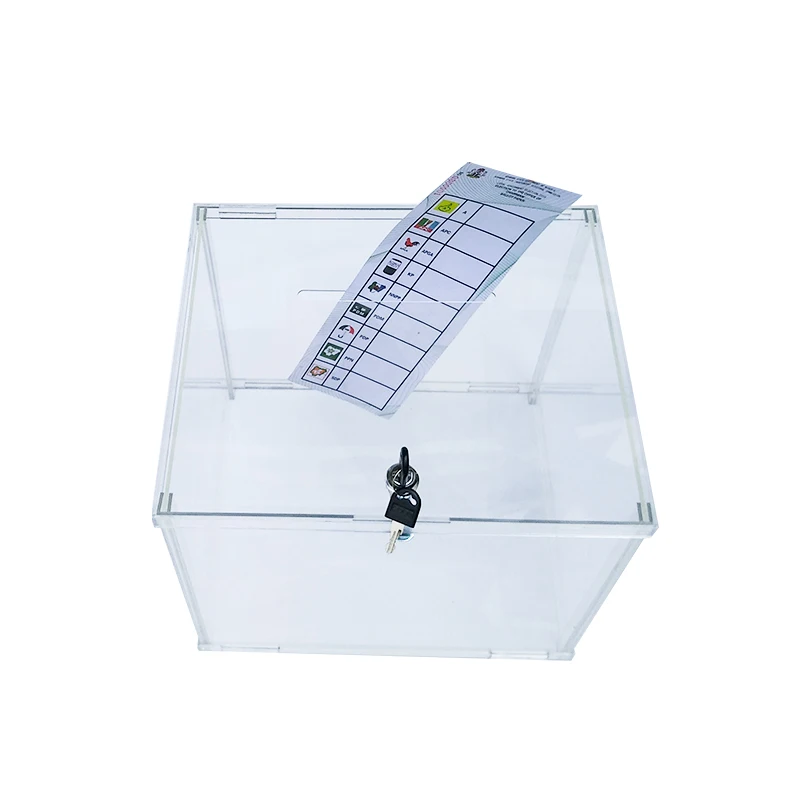Plexiglass lucky draw box lockable clear acrylic ballot box