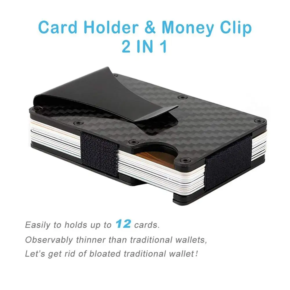 2021 Hot selling carbon fiber Money Clip Wallet minimalist aluminum Card Holder RFID  Credit Card Holder For Men