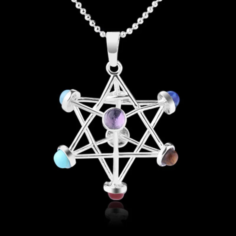 Wholesale Religious Merkaba Pendant Ornament Unisex Jewelry 7 Chakras Necklace