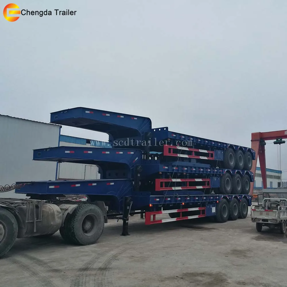 3 Axle 60 ton Low Flatbed Trailer , Lowboy Semi Trailer Dolly For Sale