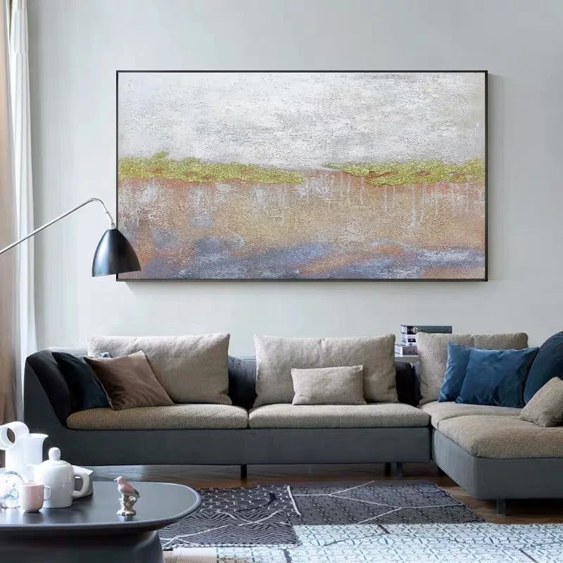 Gold abstract hand paintings on canvas oil paintings seascape for wall decor home decoration