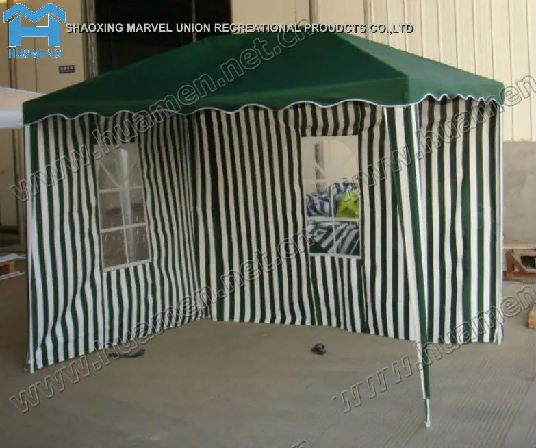 Green striped Polyester Garden Tent Pavilion with windows 2x3m