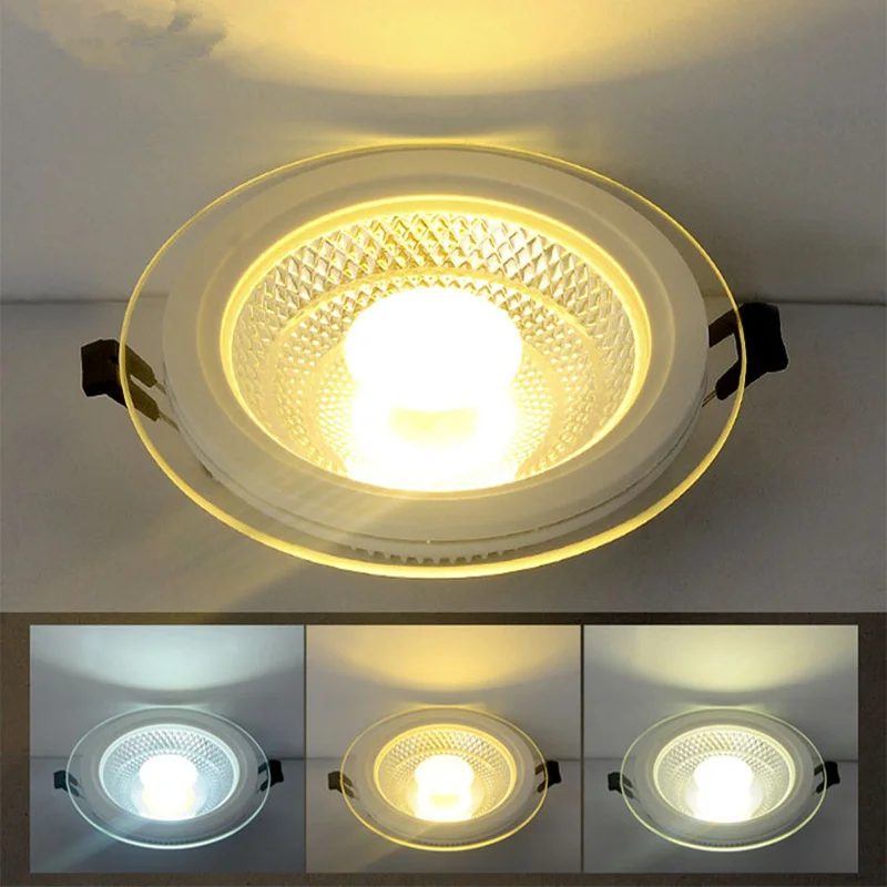 5w 12w 18w 25w round square recessed 3 colors cob led light glass panel price