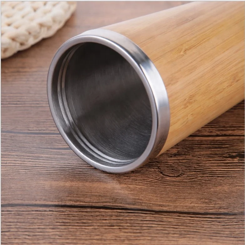 Hot selling Custom Logo 450ml natural bamboo outside Stainless Steel Bamboo Coffee Mug Tea mug and Car Mug