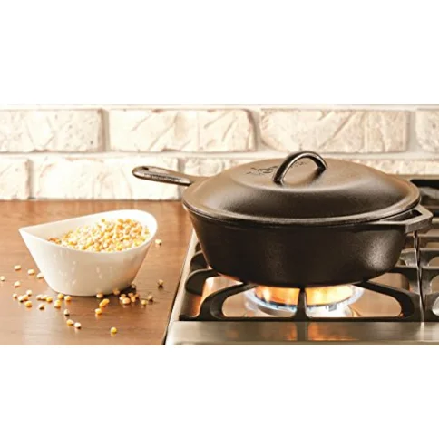Cast Iron Covered Chicken Fryer, Pre-Seasoned, 3-Quart, Black
