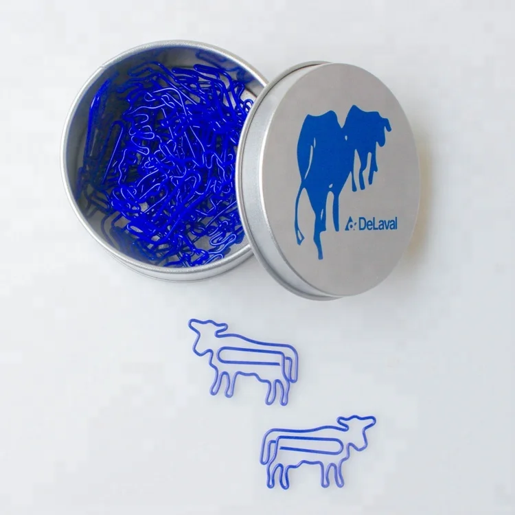 Cute blue cow shape metal paper clip for stationery