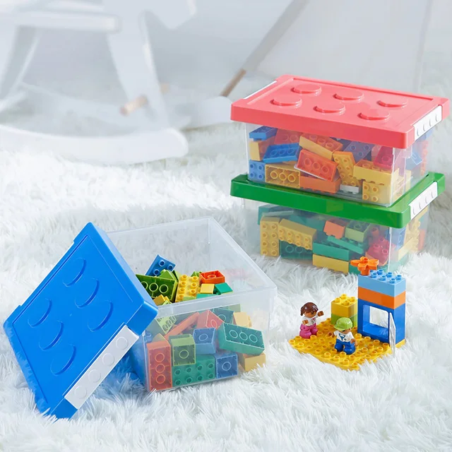 SHIMOYAMA Plastic Bricks Storage Box Children Toy Bricks Organizer Small Size With Blue Lid