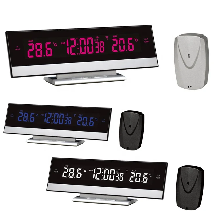 Large LED Digital Display Table Electronic Wireless Indoor Outdoor Thermometer Weather Station Alarm Clock