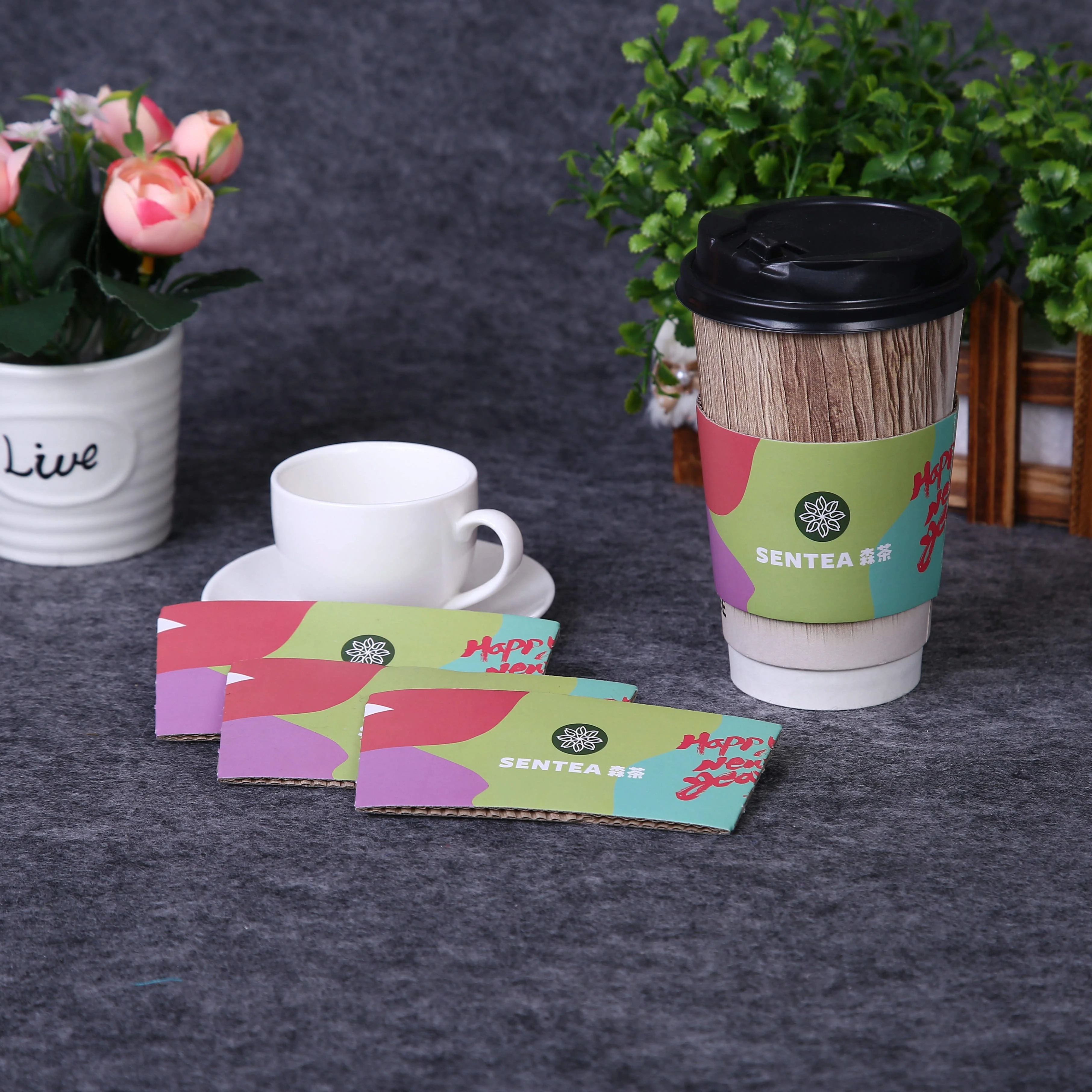 
Disposable coffee hot sleeves biodegradable hot cup sleeve custom printed cup sleeves 