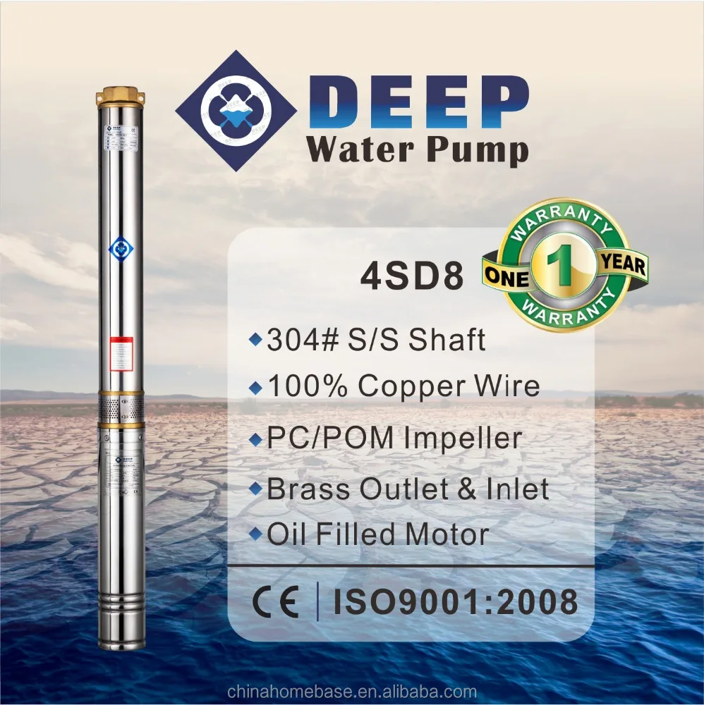 4SD8 series single phase 3hp submersible pump with 2M cable control box