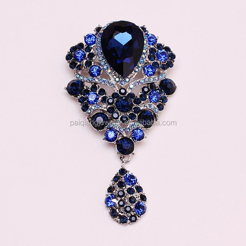 
Модная изящная мужская свадебная брошь с бриллиантами в виде морской синей каплевидной капли 