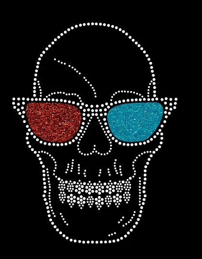 Lead Free Hot Fix Crystal Skull Rhinestone Heat Transfer for Clothing
