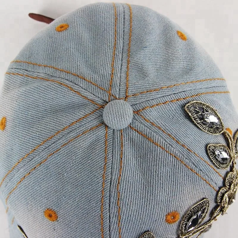 Embroidered Vine Baseball Cap Paste Rhinestone Manufacturer from China Sport daily and Sun Hat 6-panel Hat Plain Adjustable