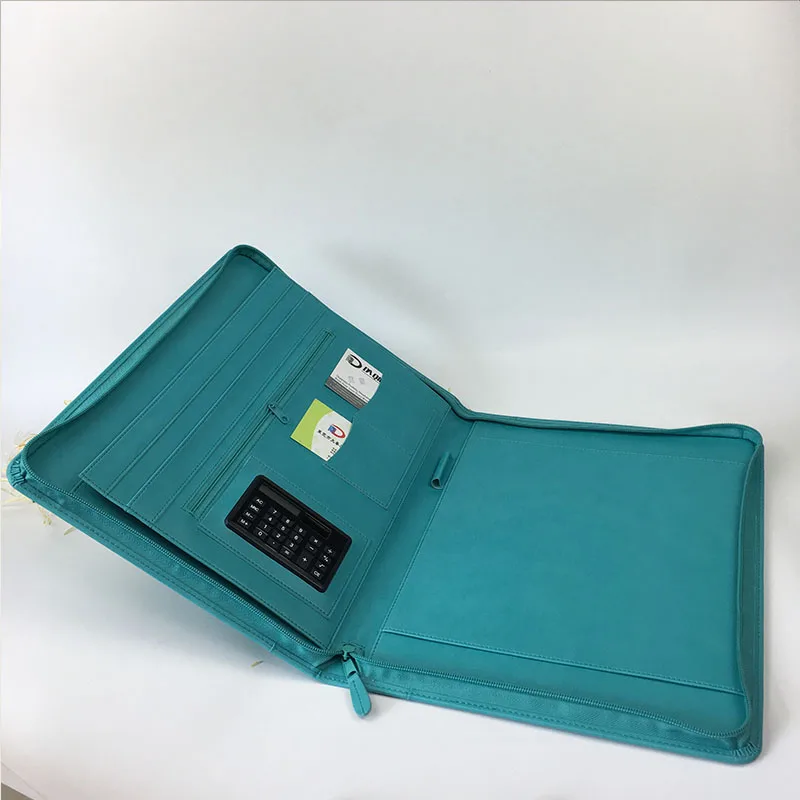 Custom a4 leather file folder with cardboard hard cover full zipperb fireproof a3 a2 portfolio