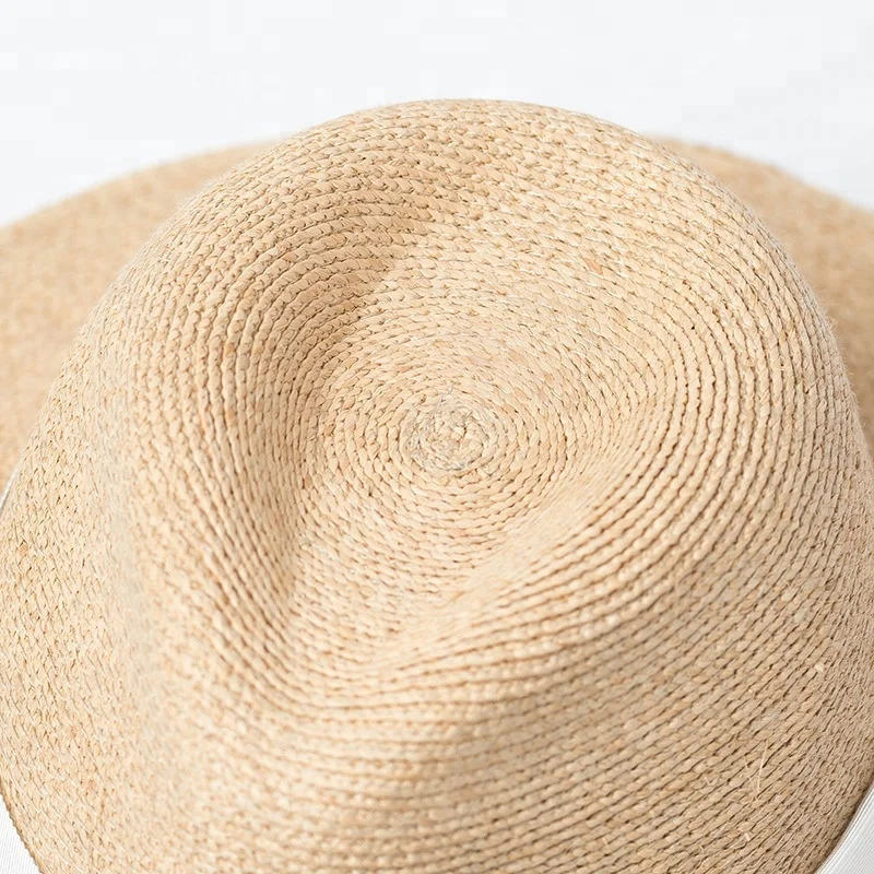 Fancy Hand Weave Fine Raffia Straw Braid Fedora Hat for Summer Vacation Dress