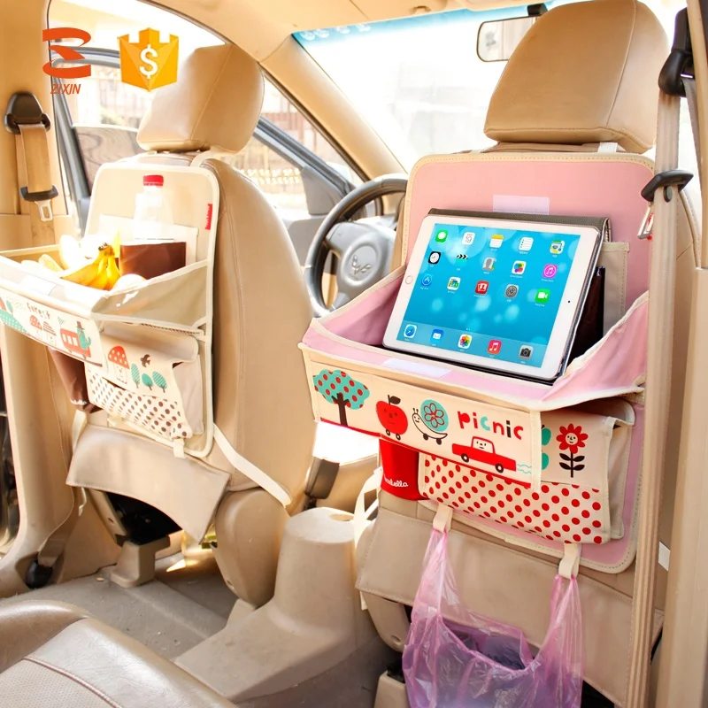 High Quality Cute Cartoon Car Backseat Organizer Foldable Car Seat Back IPAD Tray Table For Kids