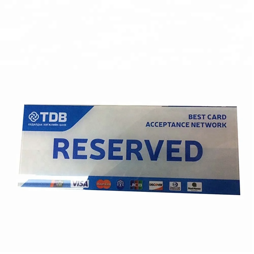 Custom Reserved sign tent shape clear acrylic 2 face printing