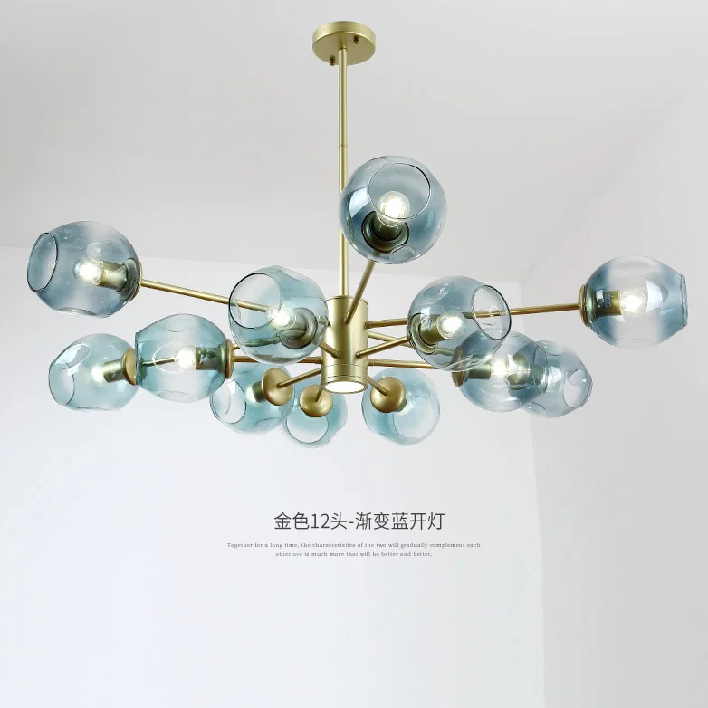 Hotel lobby modern contemporary luxury blue crystal glass ball wedding led chandelier pendant lamp