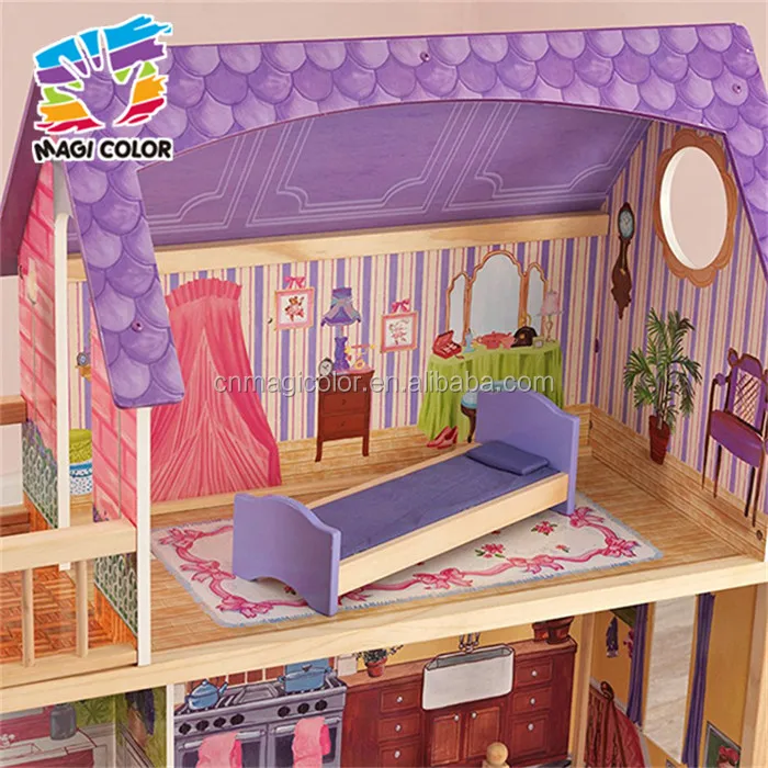 wholesale children luxurious and attractive wooden modern dollhouse new design kids toys gifts wooden modern dollhouse W06A223