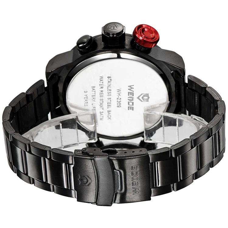 WEIDE WH2309 LED Digital Men Sports Quartz Watches Fashion Wristwatch 3 ATM Water Resistant Stainless Steel Watch