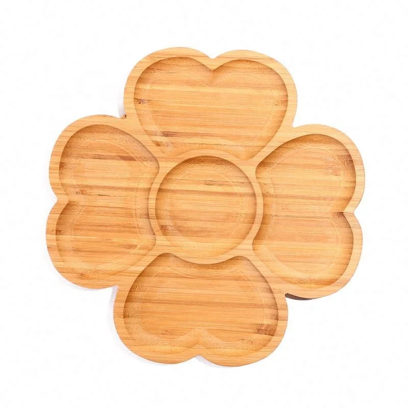 Многофункциональная бамбуковая тарелка в форме цветка, деревянный поднос для закусок с разделителями, поднос для хлеба, детский школьный поднос для ланча