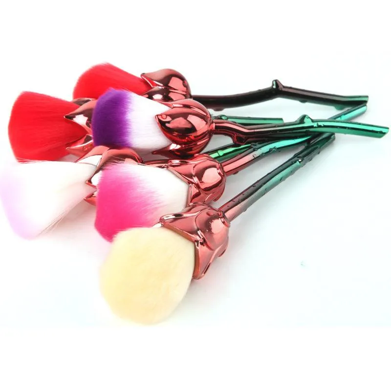 6pcs Rose Flower Makeup Brush Set for Face Powder Foundation Blush Brush Cosmetic Tools Golden Rainbow makeup brushes