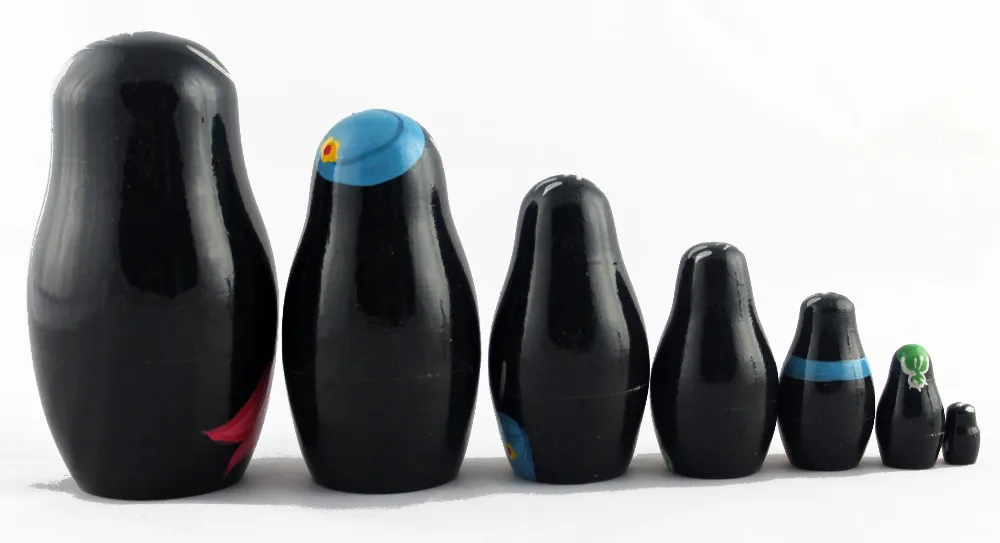 Cute Penguins 7pc Russian Nesting Stacking Wooden Dolls Handmade Matryoshka Babushka Model Toy Souvenirs Animals Sea Birds