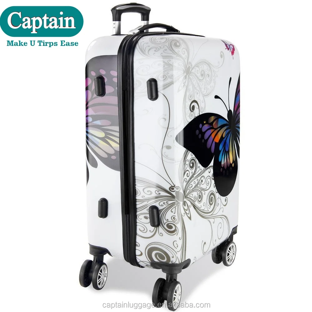 
4 Pcs Butterfly Hardshell Suitcase Spinner Set - With Lock & Beauty Case 360 Castors 