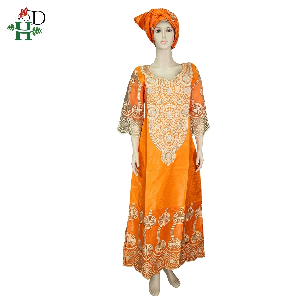 H & D Traditional African bazin riche  lace  Print Dress  and skirts  Matching The Same Headscarf For Women Party