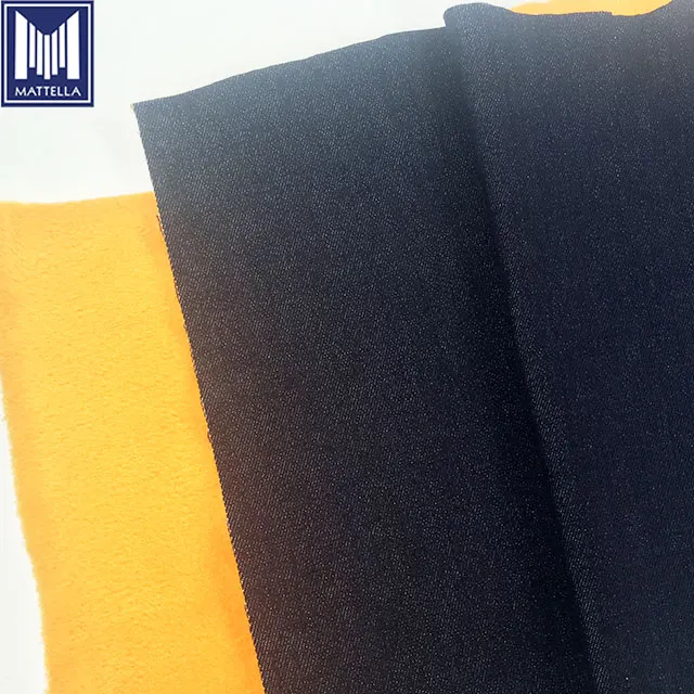 china mills woven bulk shiny waxed orange wool bonded denim fabric stock wholesale prices per meter