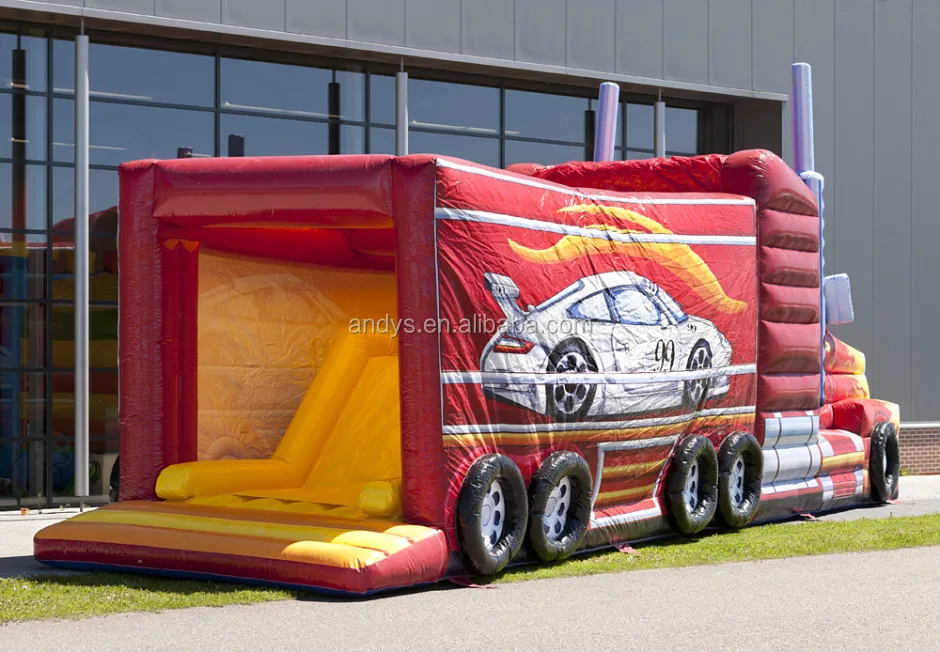 Inflatable truck obstacle game fire truck inflatable bounce house,obstacle course for kids
