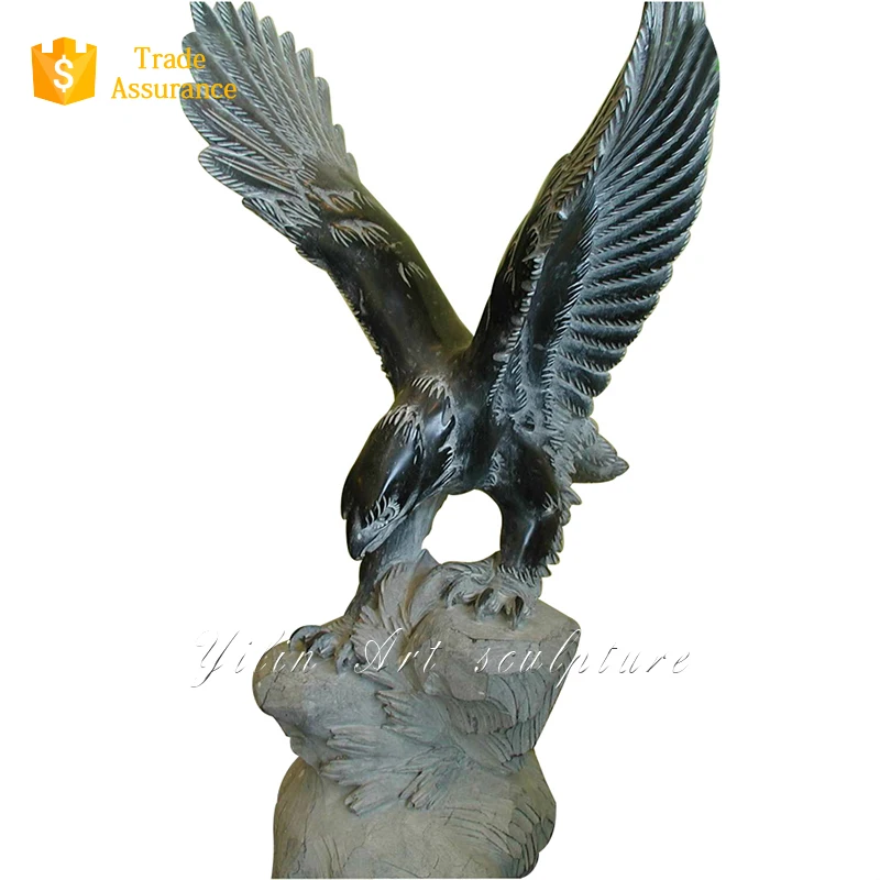 Hand Carved Black Granite Stone Garden Eagle Statue For Sale