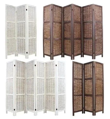 Wooden Framed Natural Wicker Folding Room Divider