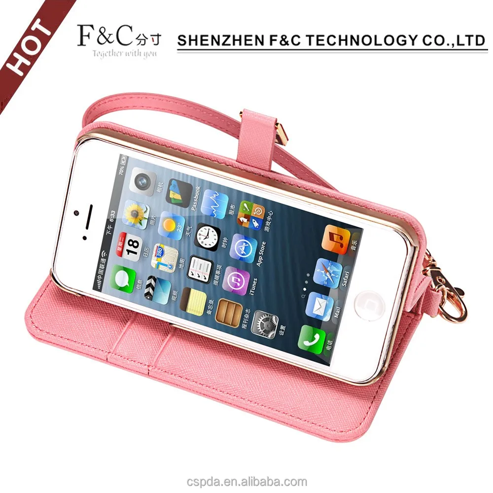 
Popular in Japan Lady use wallet style cute mobile phone cover for iphone se with hand strap 