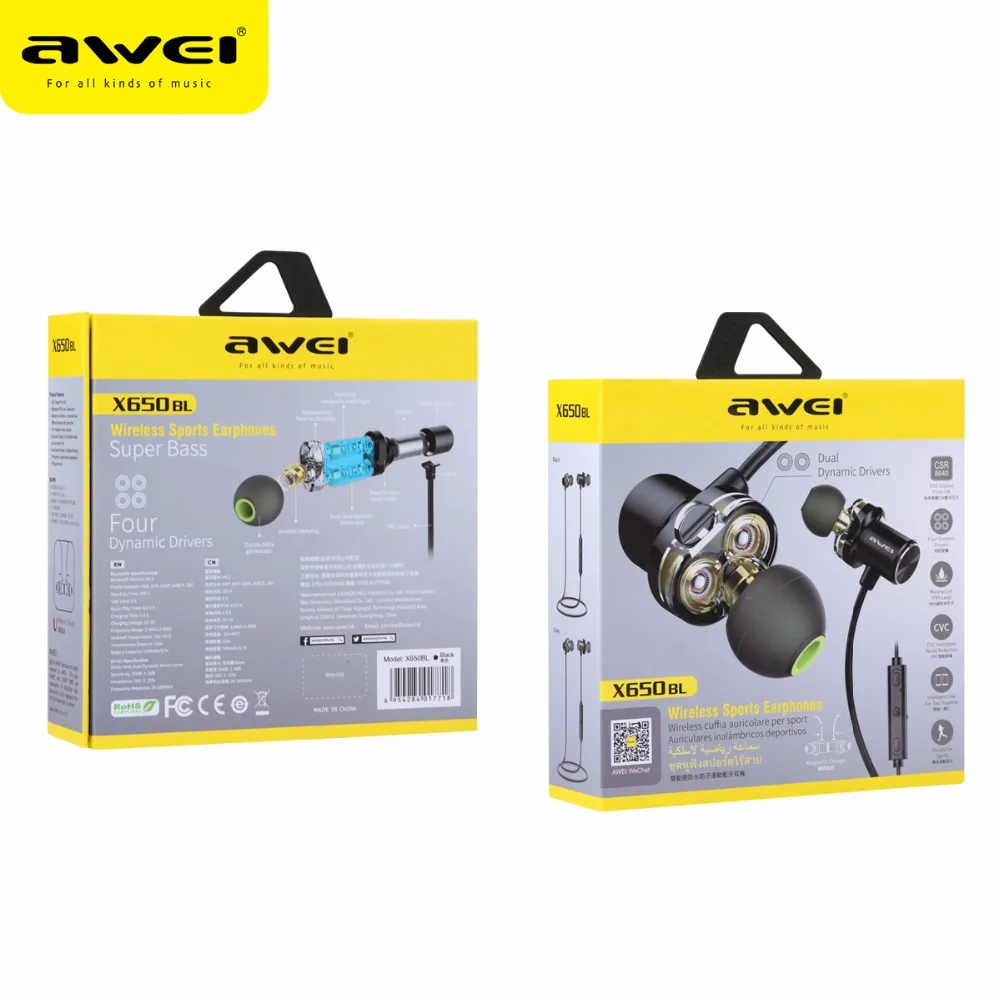 AWEI New product Dual Driver Bluetooth Earphone