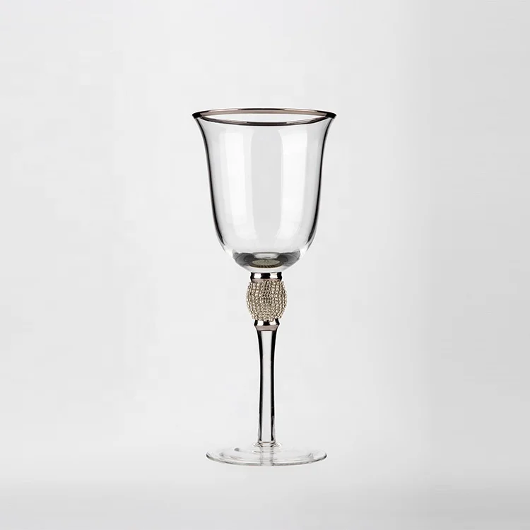 Стеклянный бокал для вина Raymond с прозрачным кристаллом и золотым ободком свадьбы