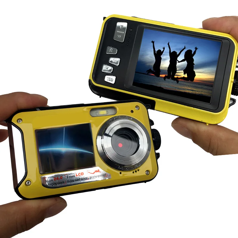 
24MP Double Screens Waterproof Digital Camera,2.7 inch +1.8 inch Screens HD 1080P CMOS 16x Zoom Camcorder mini Camera DC998 