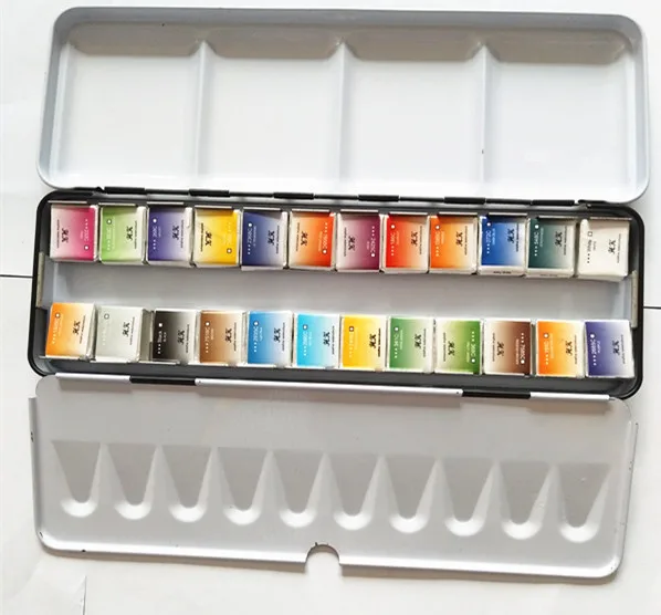 12 18 24 Colors Portable Tin Box Solid Water Color Paint Set For School Children Acrylic Drawing