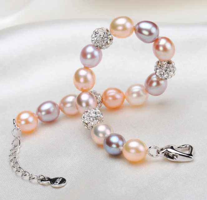 7-8mm 3A rice drop shape freshwater pearl bracelet fashion cultured fresh water real new pearl bracelet