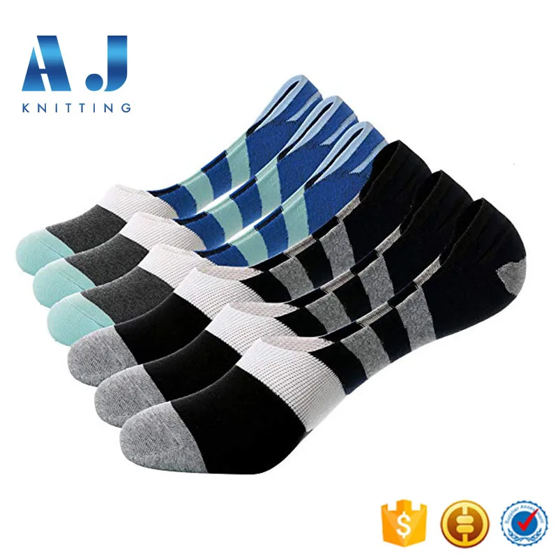 AJ 18272 Custom Made Invisible Low Cut Non Slip Grip Stripes Ankle No Show Socks For Men