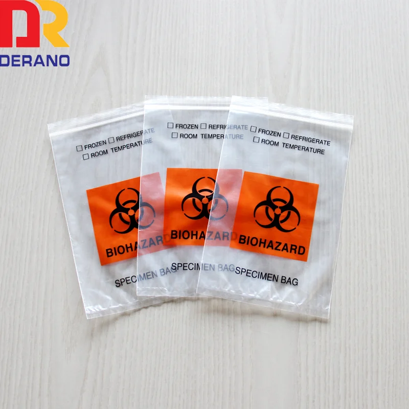 Derano Plastic 3 layer specimen biohazard bag kangaroo bag with punch biological laboratory biohazard specimen bags with pocket
