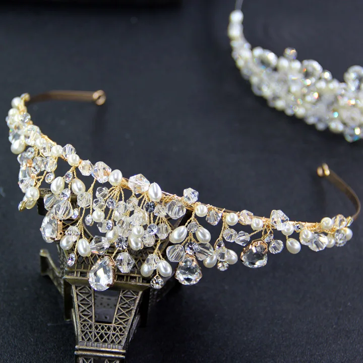 Silver and Gold Plated Factory Sell Pearl & Rhinestones Tiara Wedding Bridal Headband Hair Jewellery