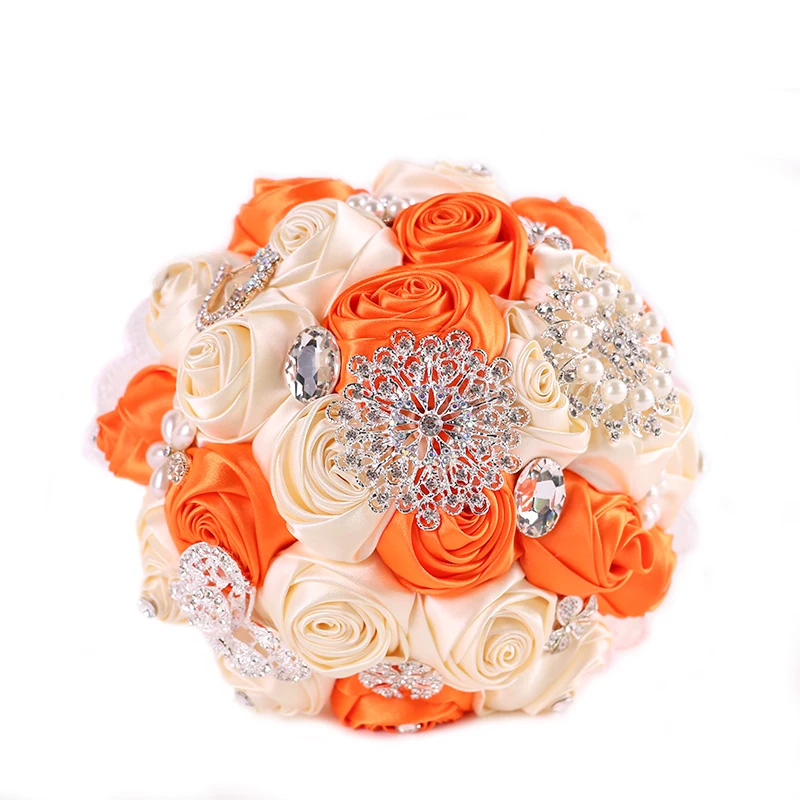 YO CHO wedding flower crystal bouquet bridal handmade crystal ribbon artificial satin flower silk wedding bridal bouquet