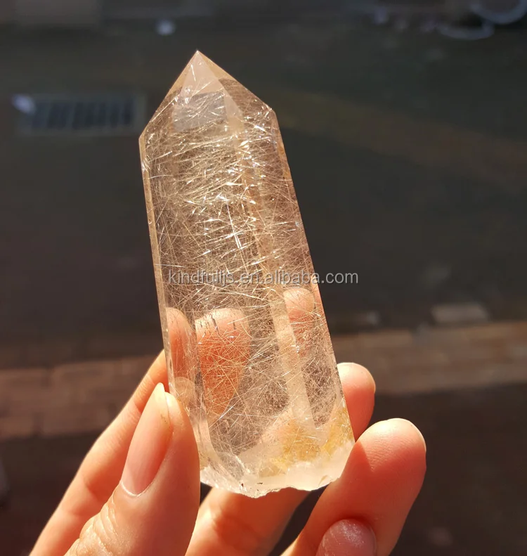 Natural Crystal Rock Gold Rutilated Lodolite Crystal Point Healing Quartz Stone