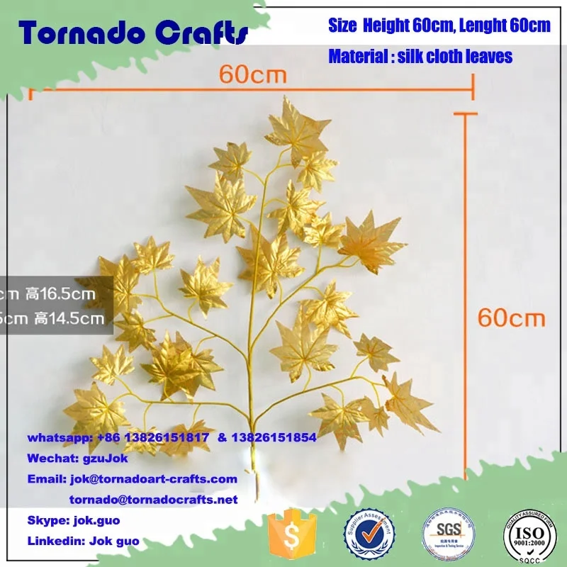 Tornado crafts 12pcs 60cm Length Artificial Silk Branch Gold Maple Tree Leaves For Wedding Party Home