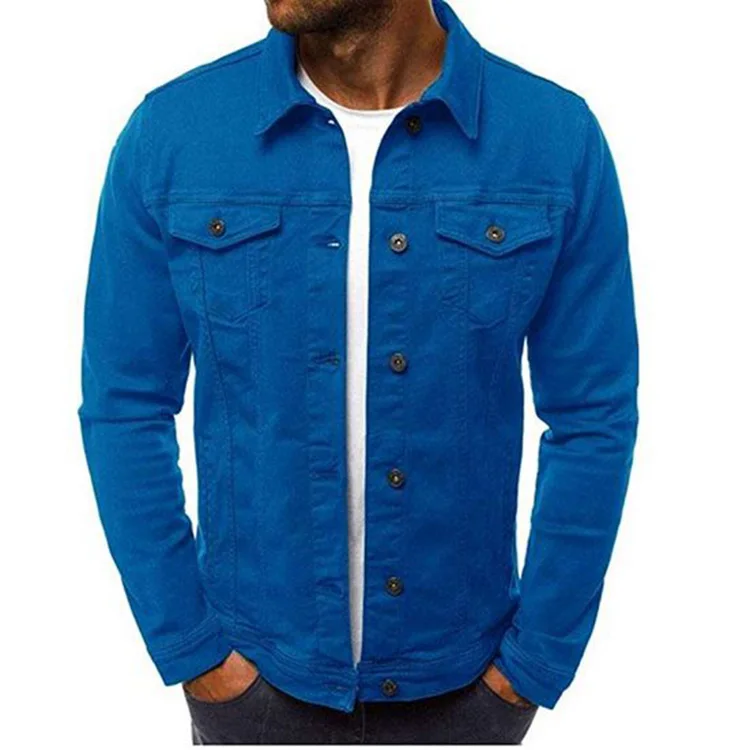 Men fashion button down white vintage denim jacket