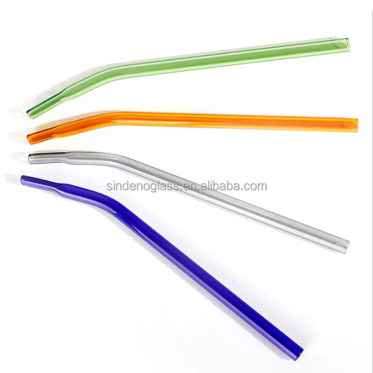 Flat End  Glass Straight Bent Clear Colorful Reusable Glass Drinking Straw With Brush