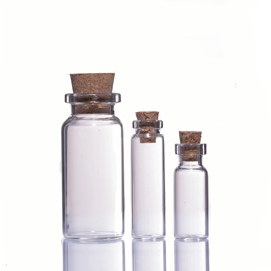 Free sample 1ml 2ml 3ml 4ml 5ml 6ml 7ml 8ml 10ml 15ml 20ml 30ml 50ml 100ml small glass bottles with cork for sale